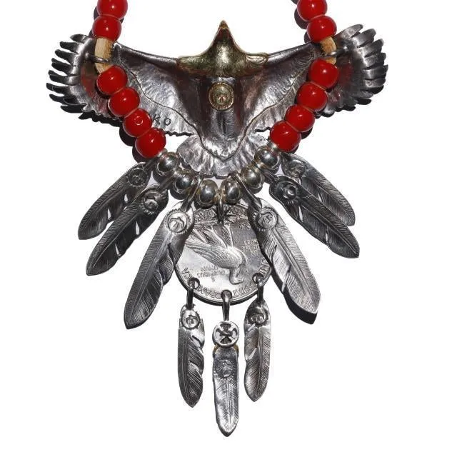 Goros Eagle With Feather & Red Beads Setup