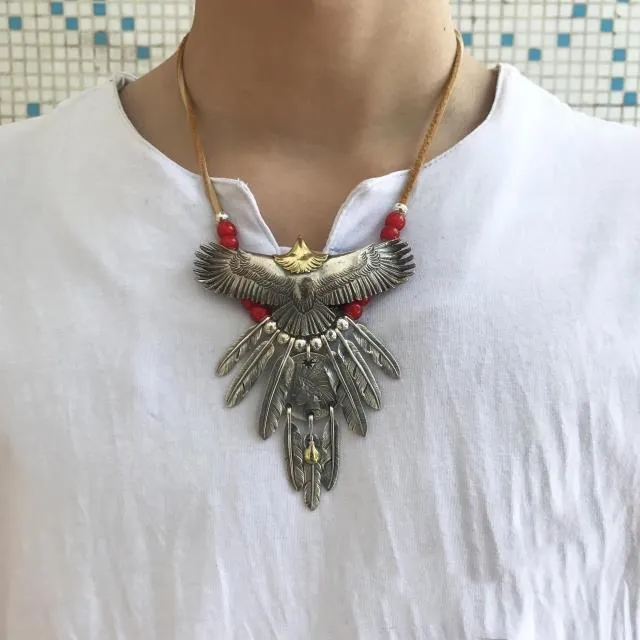 Goros Eagle With Feather & Red Beads Setup
