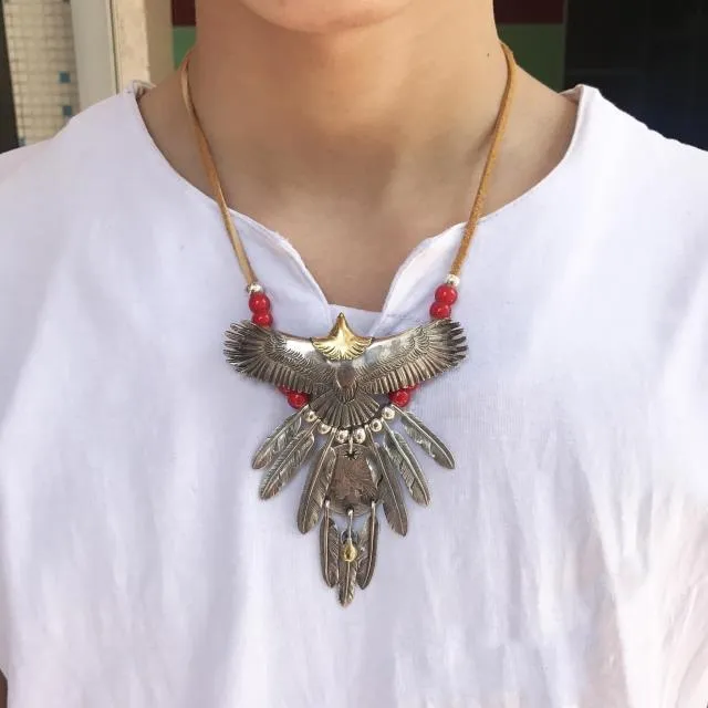 Goros Eagle With Feather & Red Beads Setup