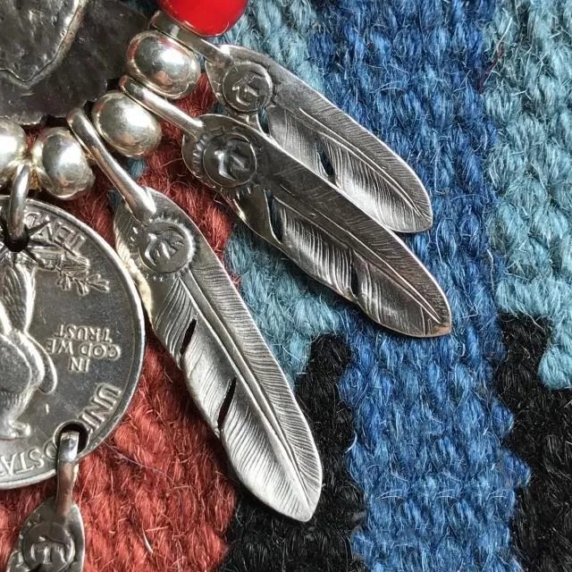 Goros Eagle With Feather & Red Beads Setup
