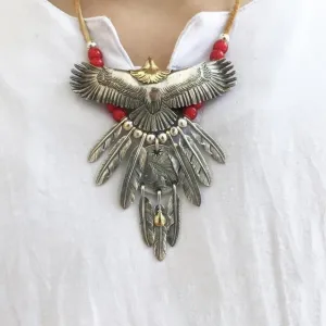 Goros Eagle With Feather & Red Beads Setup