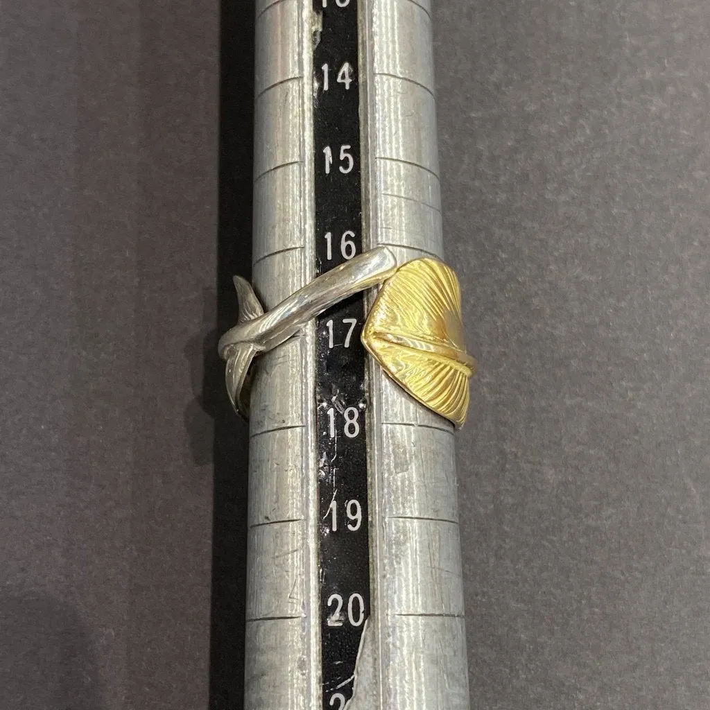 Goros Gold Tip Feather Ring With Metal - Silver And Gold