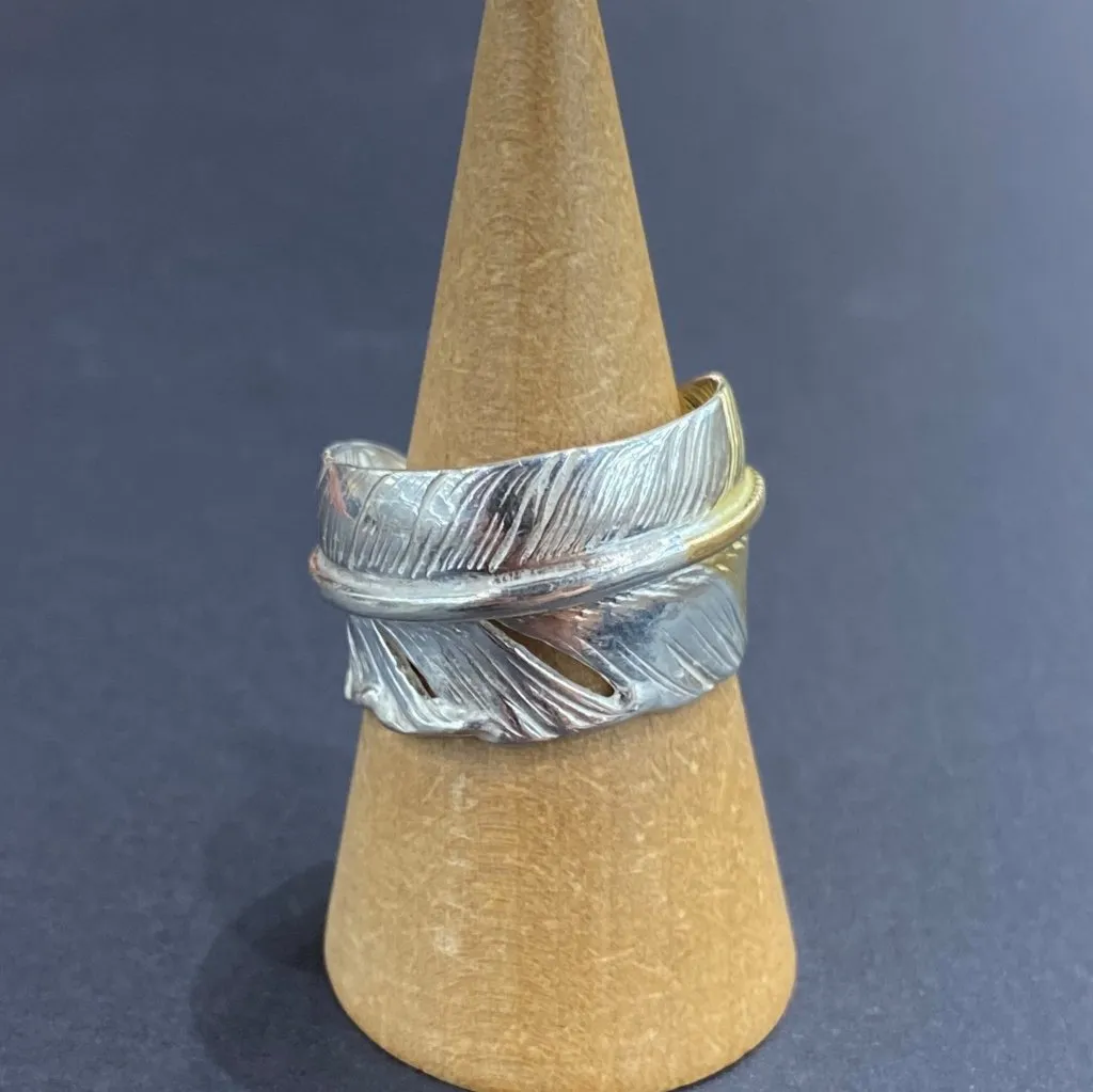 Goros Gold Tip Feather Ring With Metal - Silver And Gold