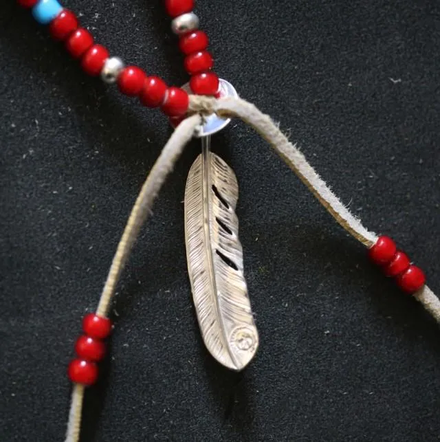 Goros Silver Feather And Red Beads Setup