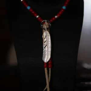 Goros Silver Feather And Red Beads Setup
