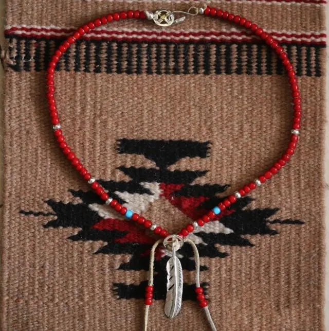 Goros Silver Feather And Red Beads Setup