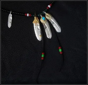 Goros Triple Silver, Gold And Turquoise Feather Setup