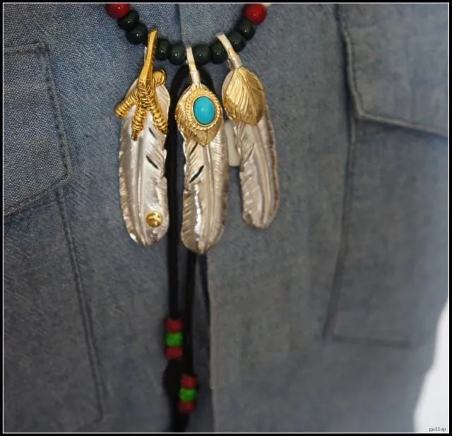 Goros Triple Silver, Gold And Turquoise Feather Setup