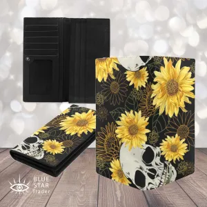 Goth Skull and Sunflowers Black Bifold Wallet