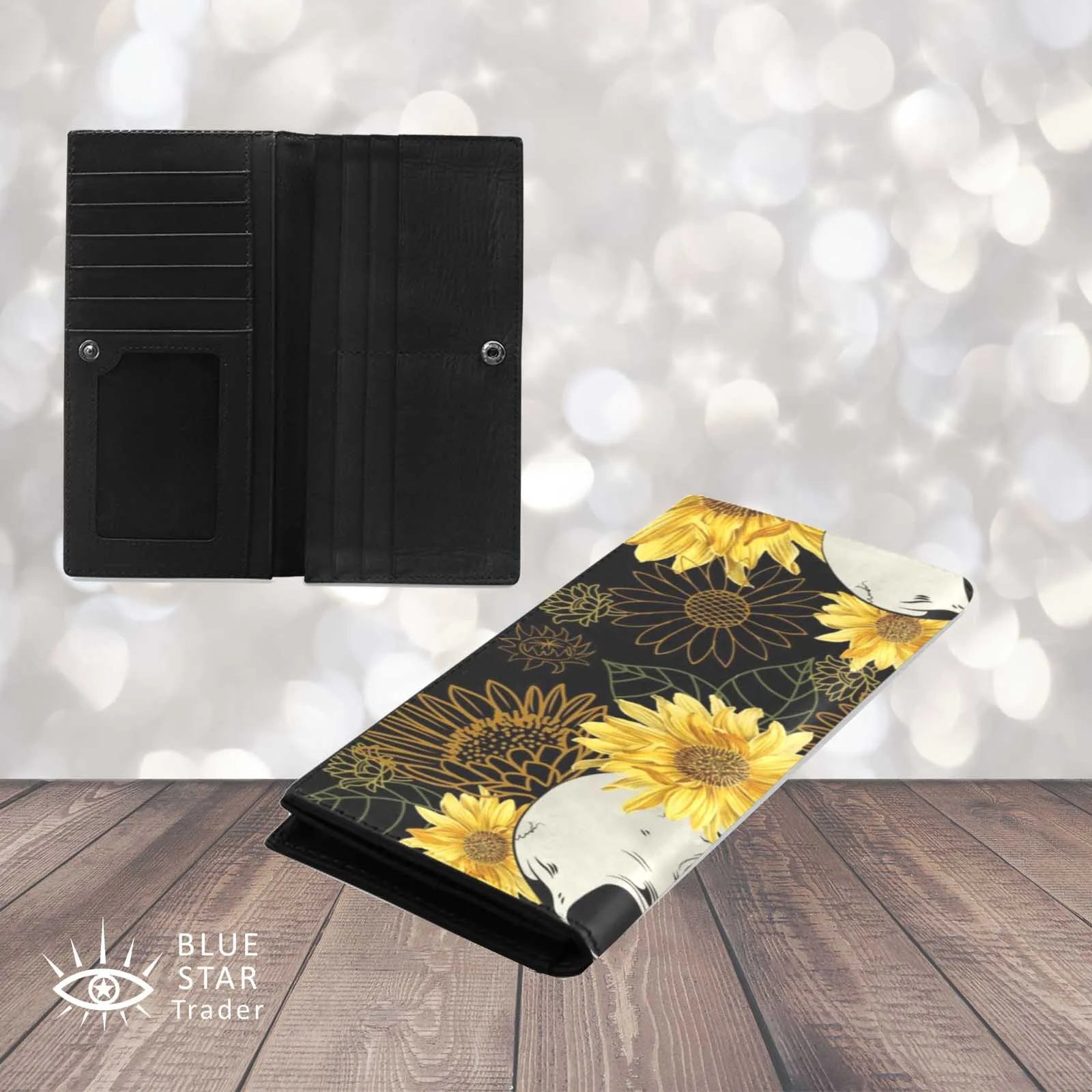 Goth Skull and Sunflowers Black Bifold Wallet