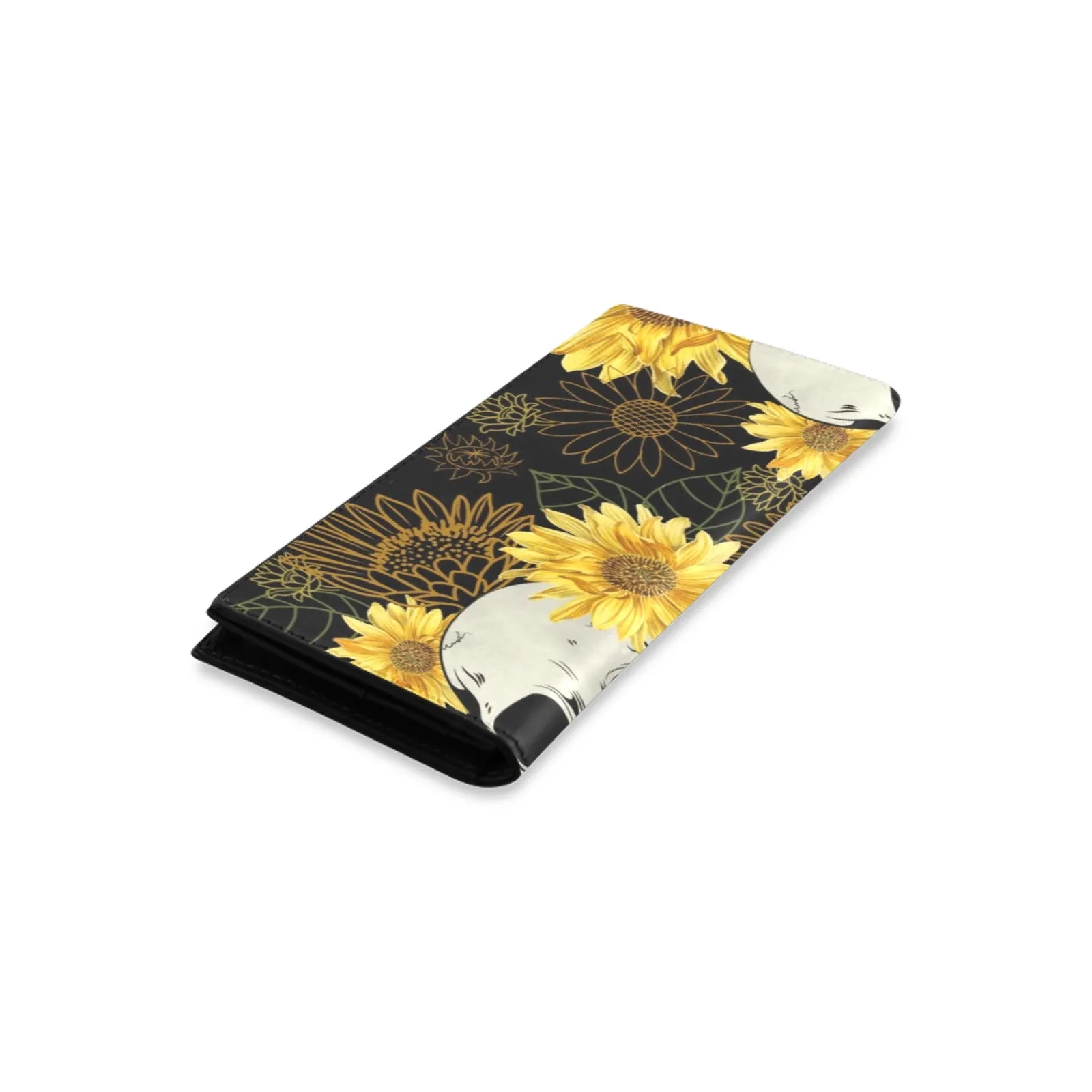 Goth Skull and Sunflowers Black Bifold Wallet