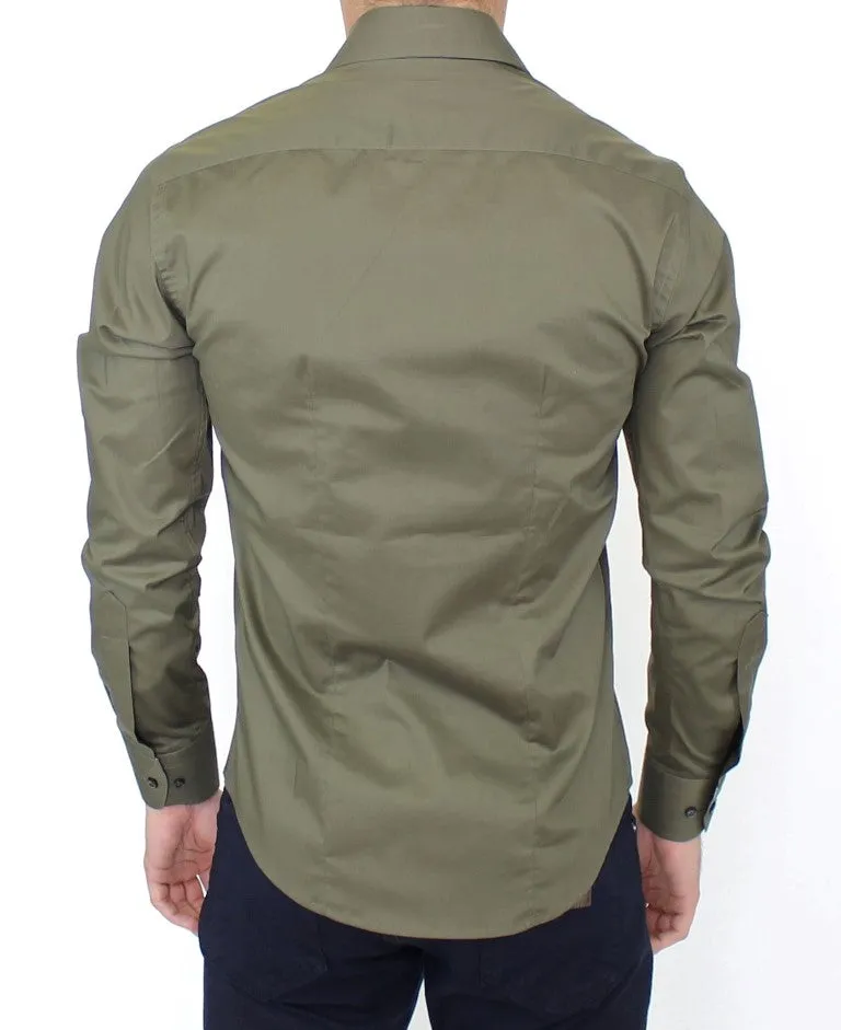 Green stretch cotton shirt