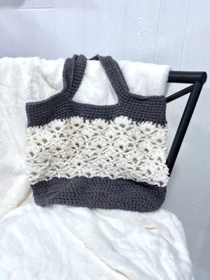 Grey and Ivory Crocheted Bag