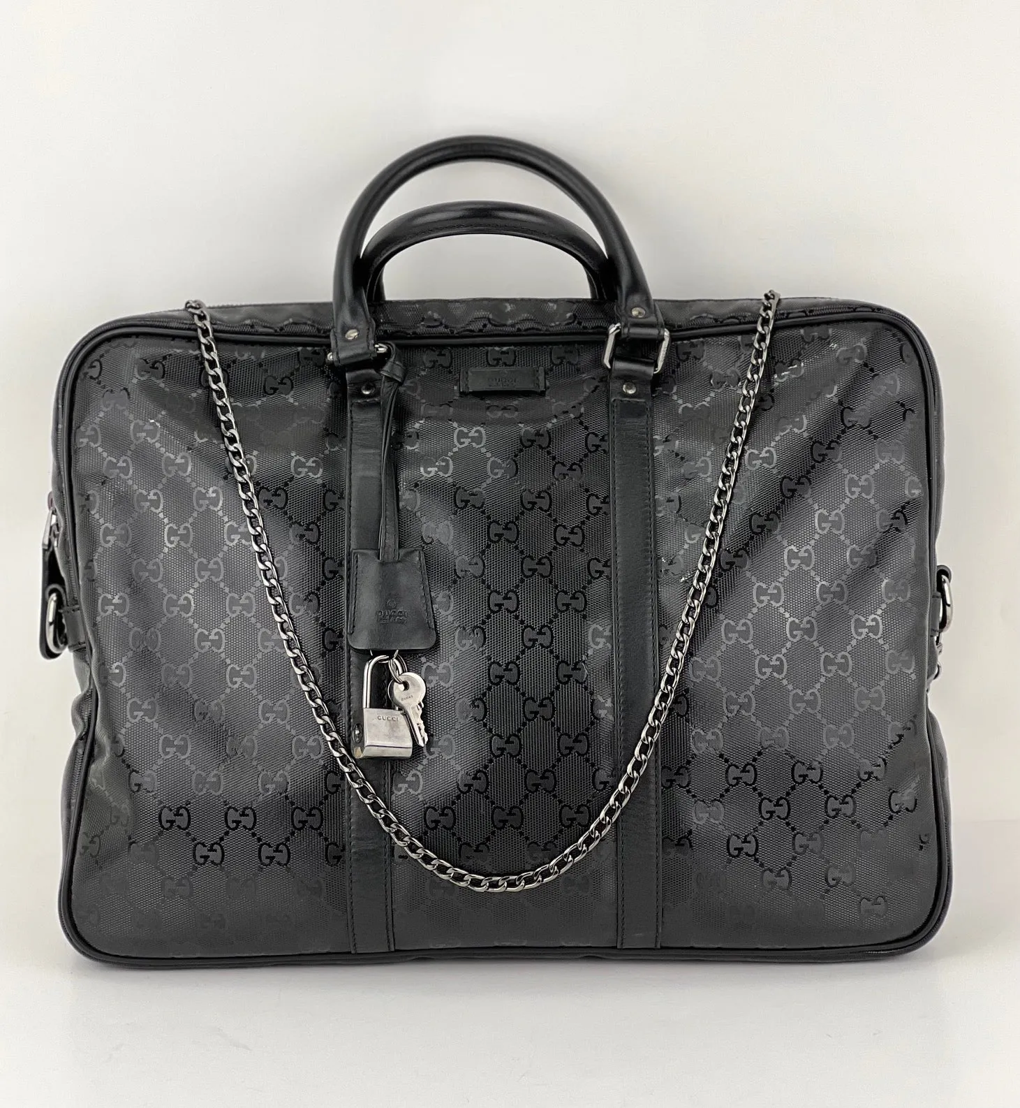 Gucci Briefcase GG Imprime Coated Canvas Black Monogram Business Bag Preowned