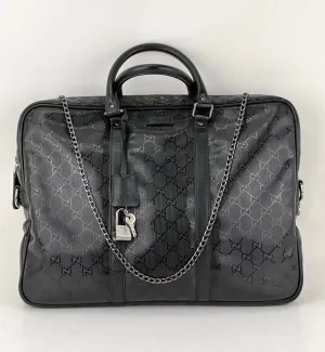 Gucci Briefcase GG Imprime Coated Canvas Black Monogram Business Bag Preowned