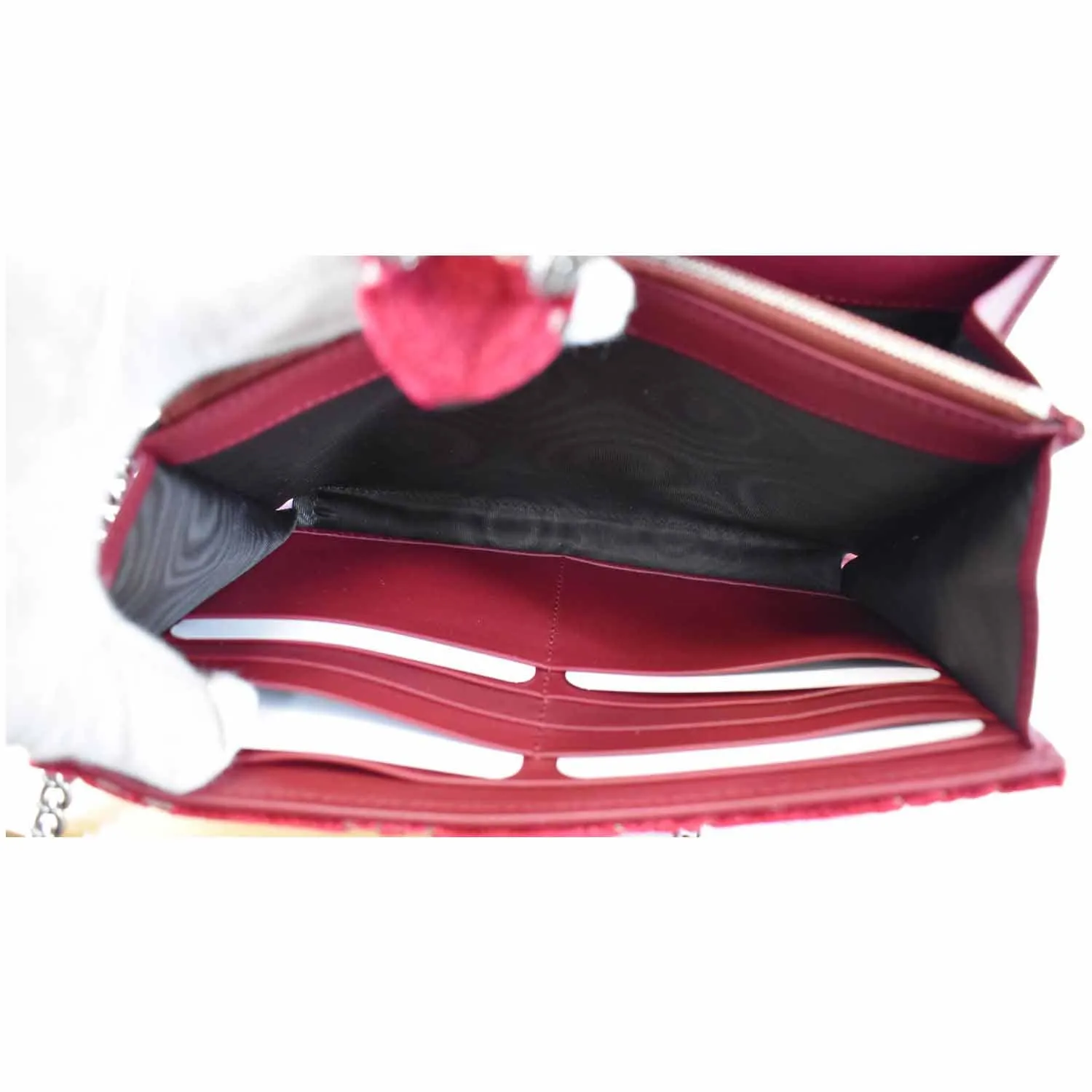 GUCCI Dionysus Mini Velvet GG Monogram Crossbody Chain Wallet Red 401231