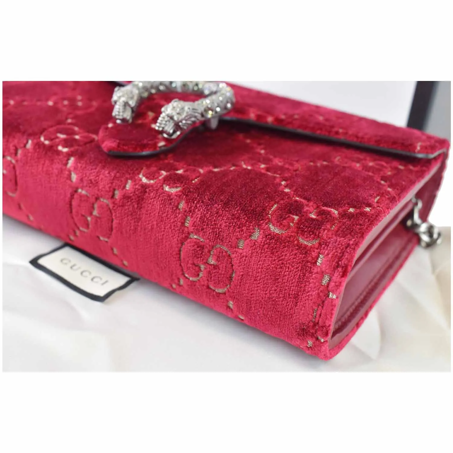 GUCCI Dionysus Mini Velvet GG Monogram Crossbody Chain Wallet Red 401231