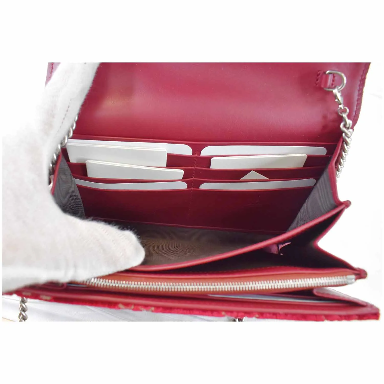 GUCCI Dionysus Mini Velvet GG Monogram Crossbody Chain Wallet Red 401231