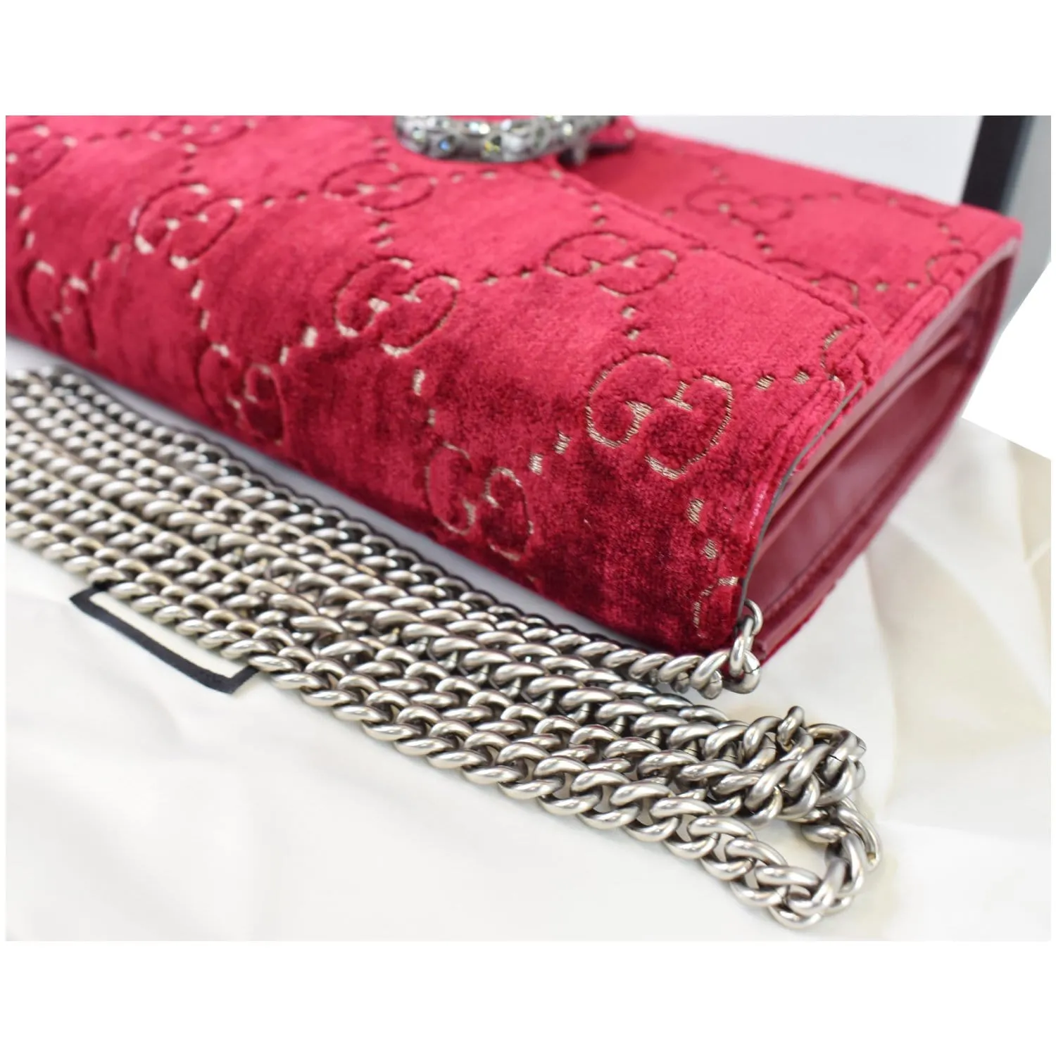 GUCCI Dionysus Mini Velvet GG Monogram Crossbody Chain Wallet Red 401231