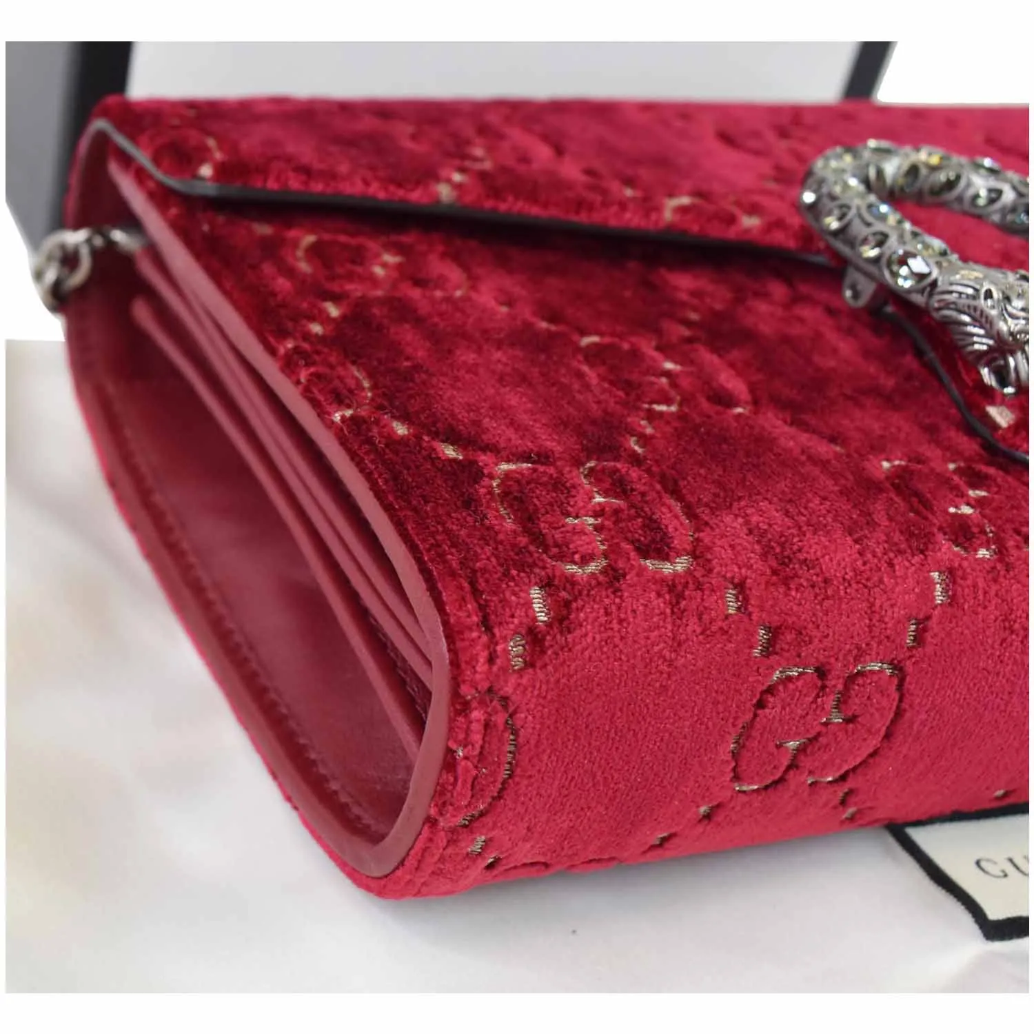 GUCCI Dionysus Mini Velvet GG Monogram Crossbody Chain Wallet Red 401231