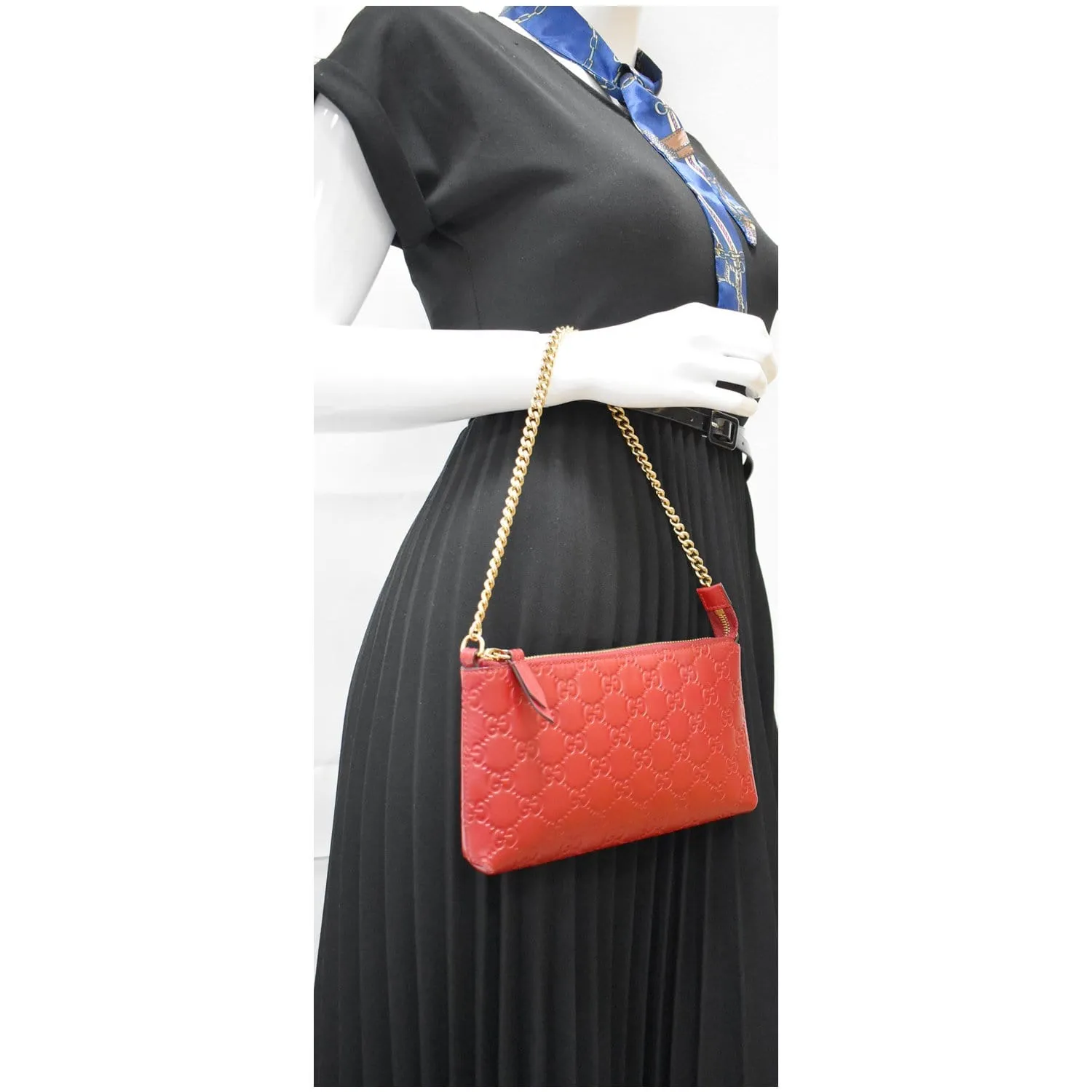 GUCCI Guccissima Leather Chain Wallet Clutch Bag Red 428449