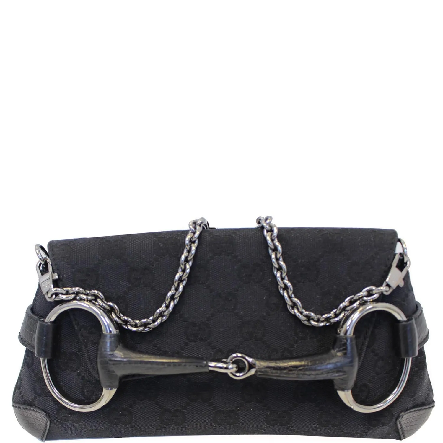 GUCCI Horsebit GG Canvas Clutch Bag Black