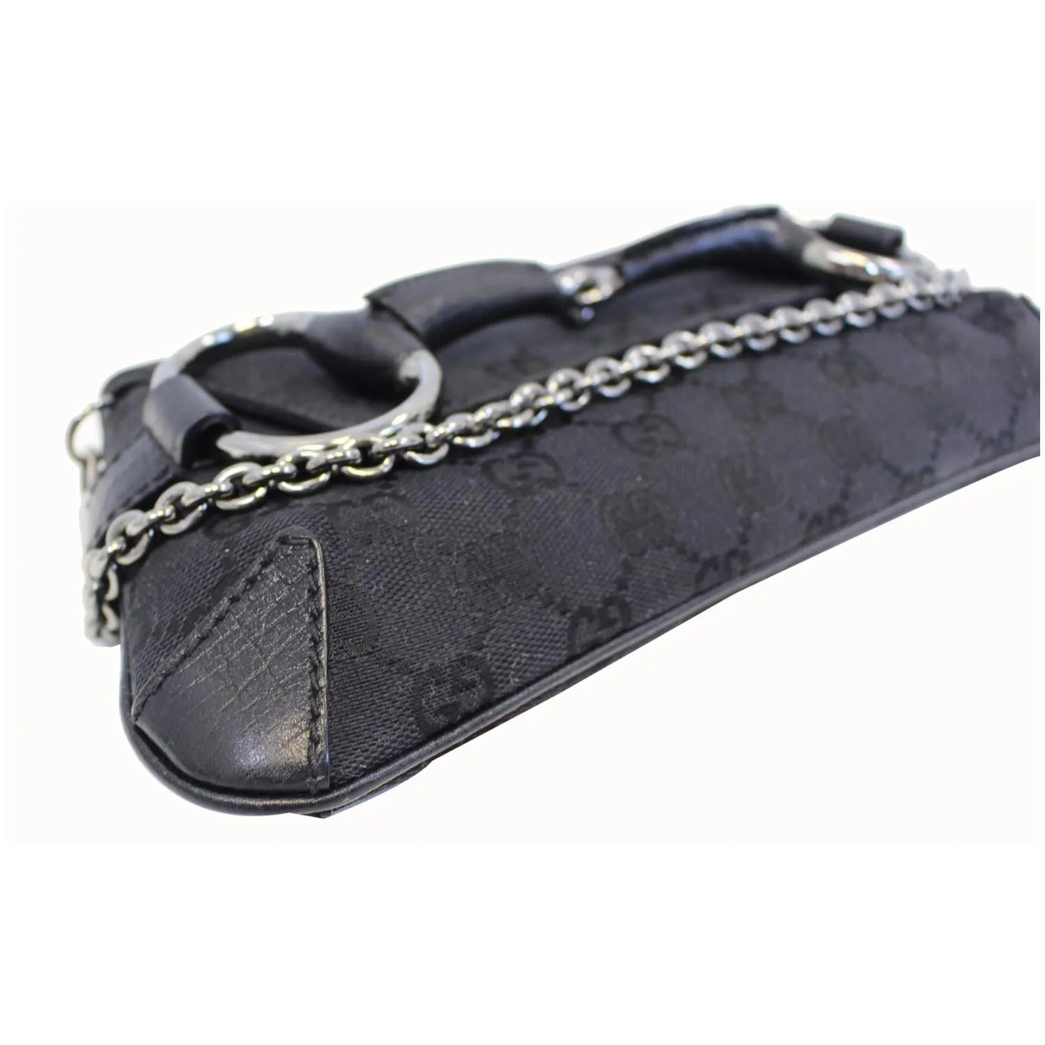GUCCI Horsebit GG Canvas Clutch Bag Black