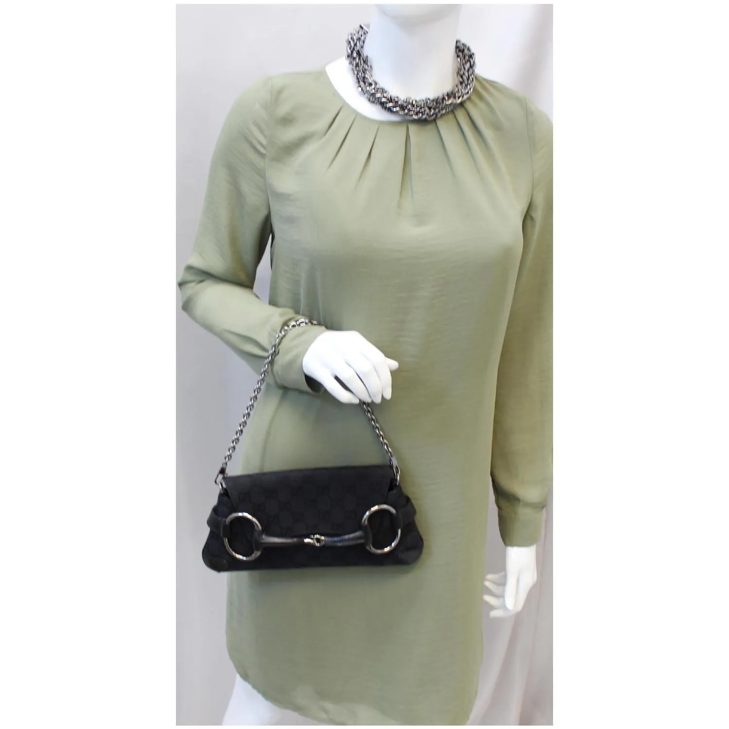 GUCCI Horsebit GG Canvas Clutch Bag Black