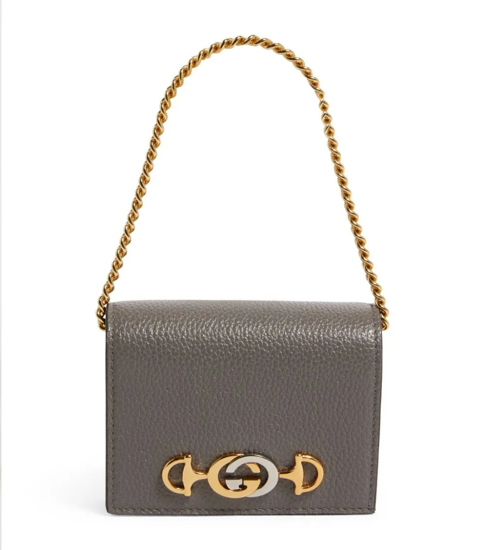 Gucci Zumi Horse-bit Card Case on a Chain in Graphite