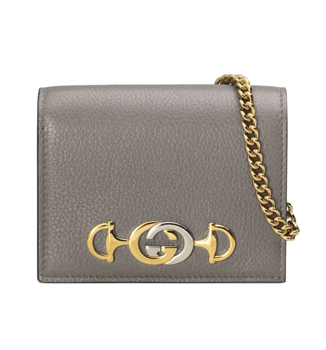 Gucci Zumi Horse-bit Card Case on a Chain in Graphite