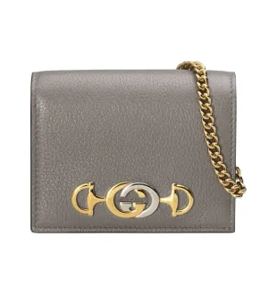 Gucci Zumi Horse-bit Card Case on a Chain in Graphite