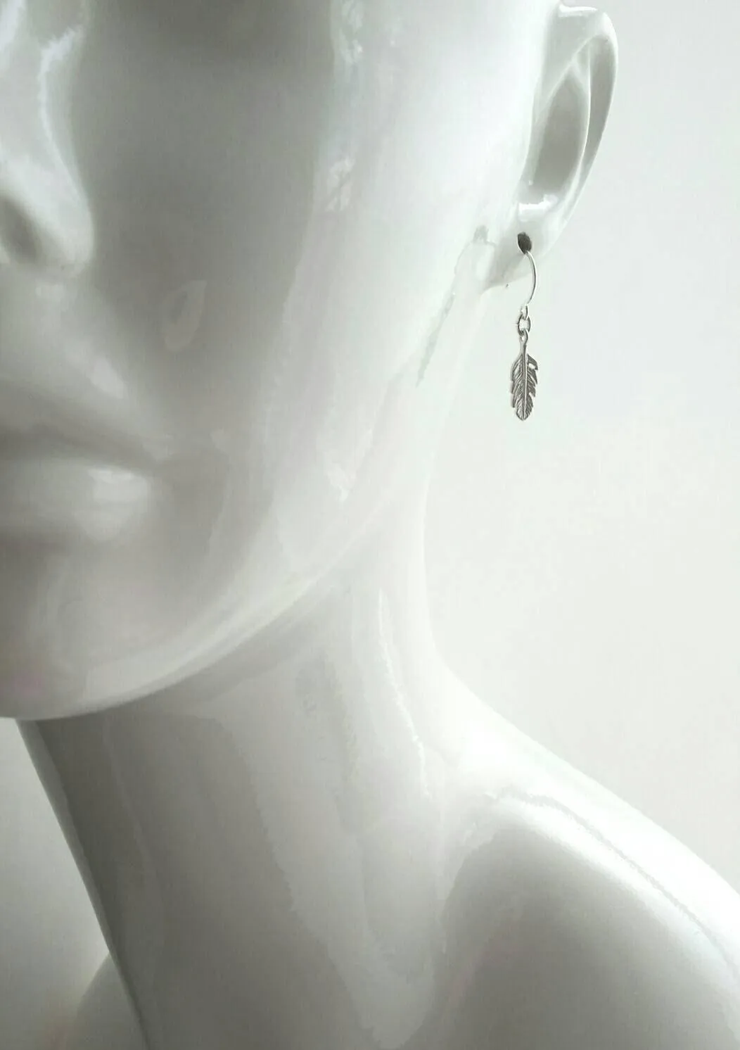 Gunmetal Feather Earrings, blackened silver feather, tiny feather earring, small gun metal feather, little feather dangle, simple feather, silvery black feather earring