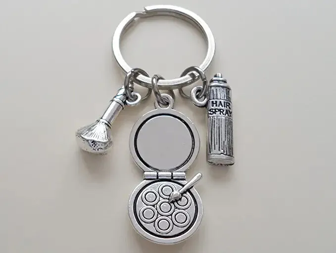 Hair Stylist & Makeup Artist Keychain, Brush, Hairspray, & Makeup Charms Keychain