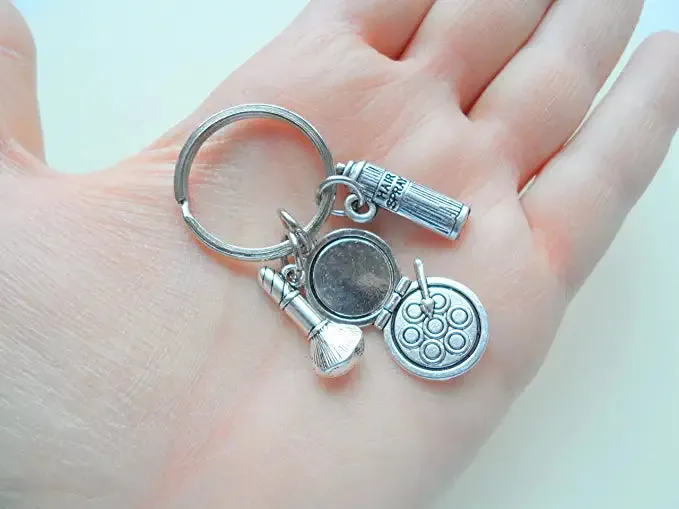 Hair Stylist & Makeup Artist Keychain, Brush, Hairspray, & Makeup Charms Keychain