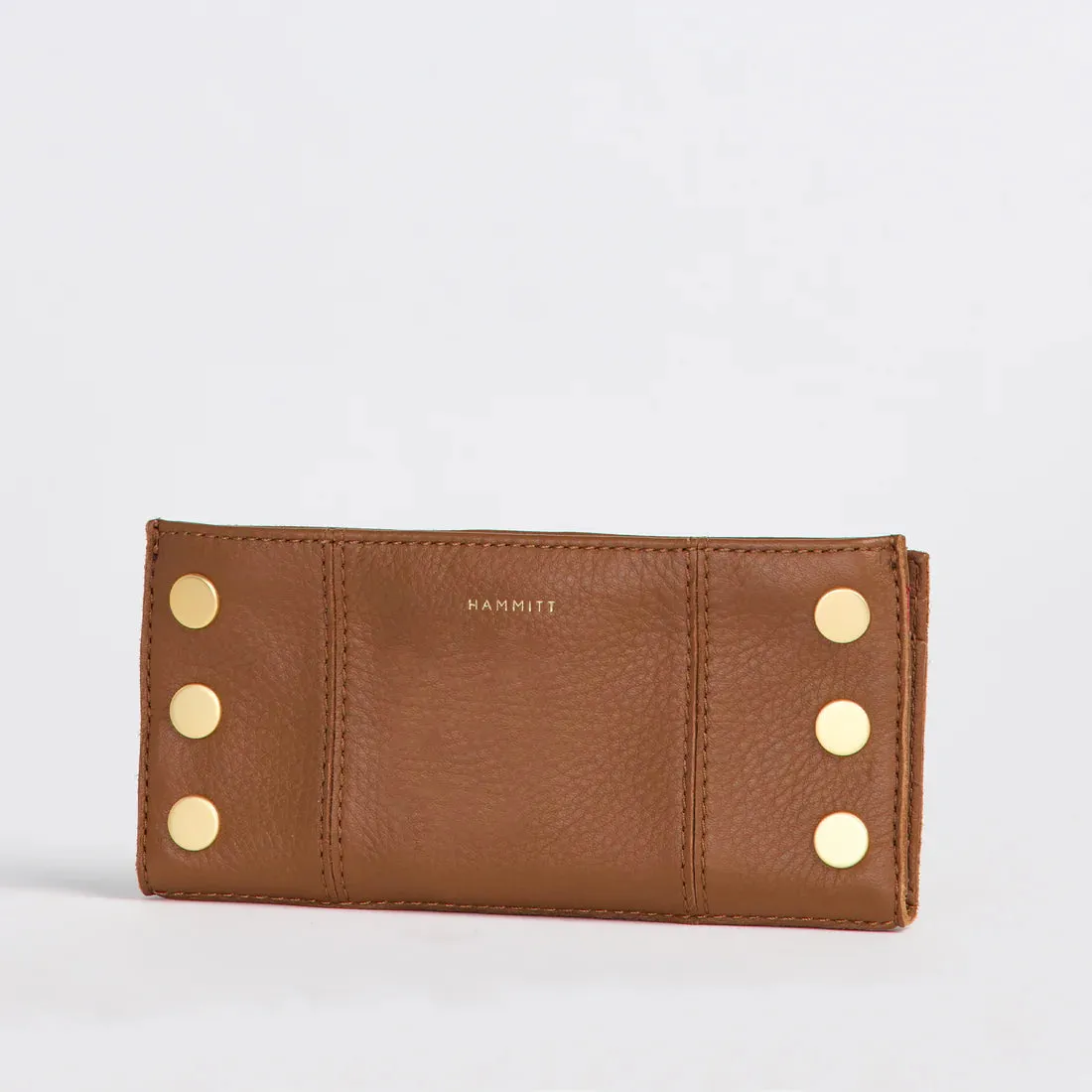 Hammitt 110 North Mahogany Pebble/Brushed Gold Red Zip Wallet