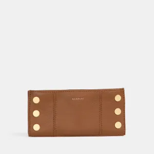 Hammitt 110 North Mahogany Pebble/Brushed Gold Red Zip Wallet