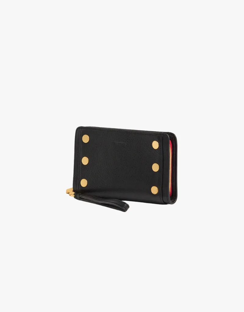Hammitt Bryant Wallet in Black & Brushed Gold with Red Zip