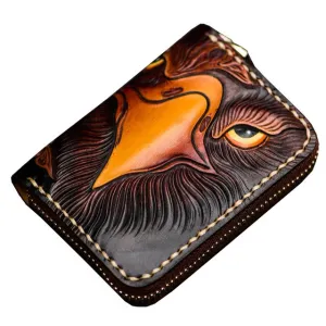 Handmade Card Holder Unisex Short Leather Carton Zipper Bag Accord Card Bag Vintage Chinese Style Leather Wallet