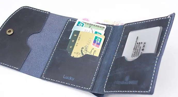 HANDMADE LEATHER CUTE Women Constellation Trifold Blue Small Wallet PERSONALIZED MONOGRAMMED GIFT CUSTOM Wallet