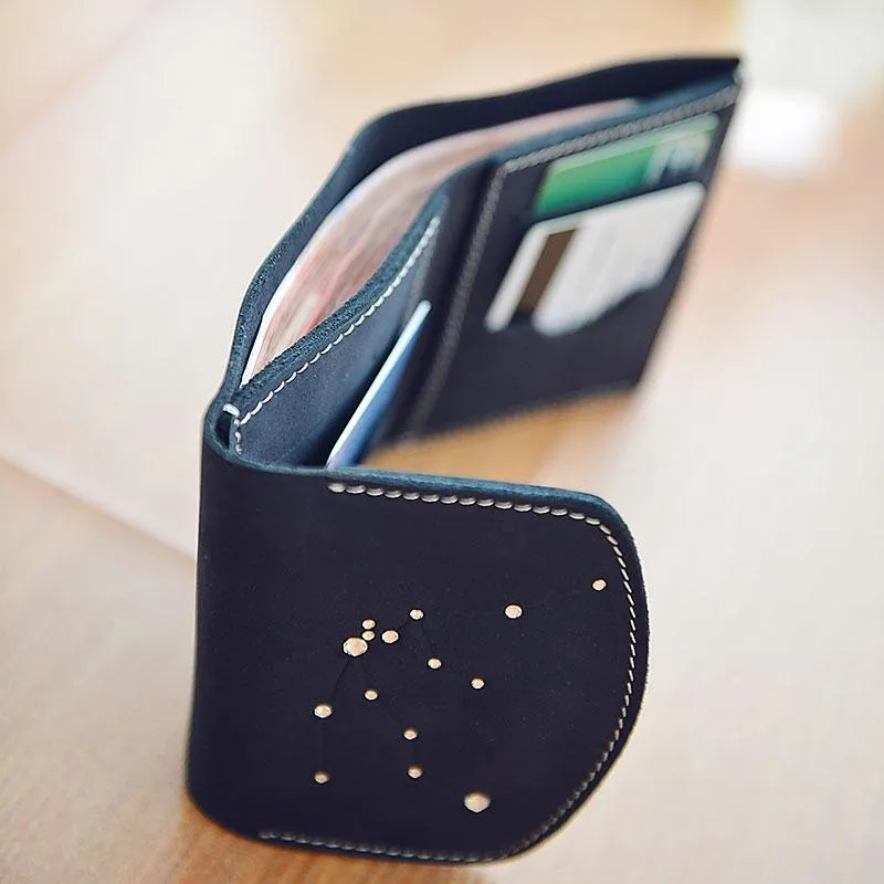 HANDMADE LEATHER CUTE Women Constellation Trifold Blue Small Wallet PERSONALIZED MONOGRAMMED GIFT CUSTOM Wallet