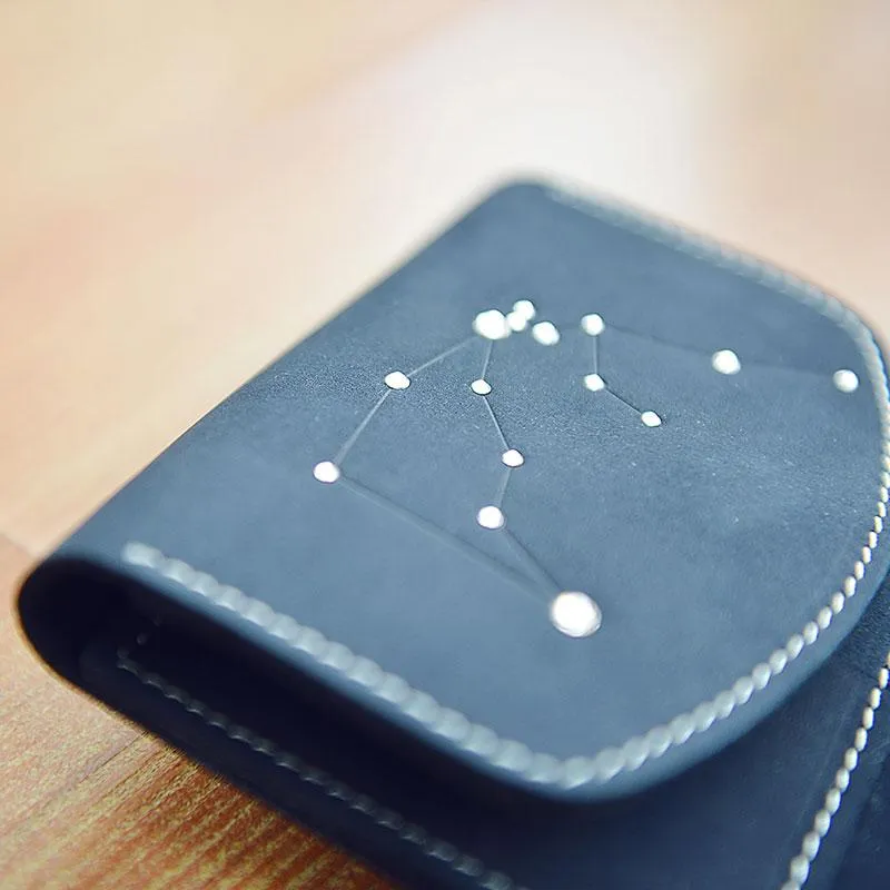HANDMADE LEATHER CUTE Women Constellation Trifold Blue Small Wallet PERSONALIZED MONOGRAMMED GIFT CUSTOM Wallet