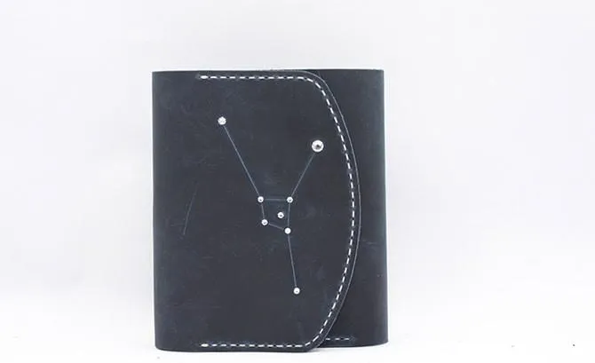 HANDMADE LEATHER CUTE Women Constellation Trifold Blue Small Wallet PERSONALIZED MONOGRAMMED GIFT CUSTOM Wallet