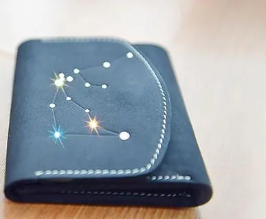 HANDMADE LEATHER CUTE Women Constellation Trifold Blue Small Wallet PERSONALIZED MONOGRAMMED GIFT CUSTOM Wallet