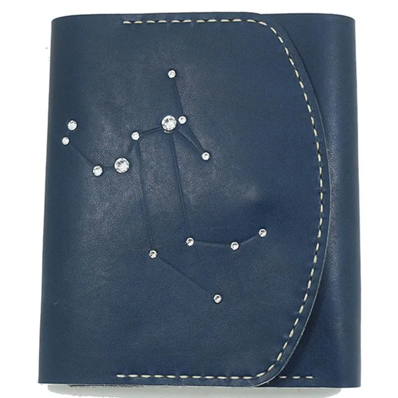 HANDMADE LEATHER CUTE Women Constellation Trifold Blue Small Wallet PERSONALIZED MONOGRAMMED GIFT CUSTOM Wallet