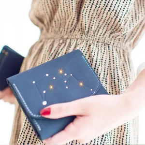 HANDMADE LEATHER CUTE Women Constellation Trifold Blue Small Wallet PERSONALIZED MONOGRAMMED GIFT CUSTOM Wallet