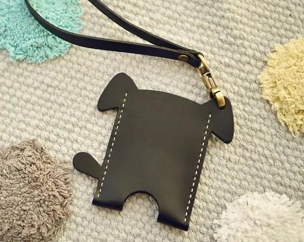 HANDMADE LEATHER CUTE Women Dog Card Holder PERSONALIZED MONOGRAMMED GIFT CUSTOM Wallet Card Holder