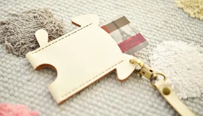 HANDMADE LEATHER CUTE Women Dog Card Holder PERSONALIZED MONOGRAMMED GIFT CUSTOM Wallet Card Holder