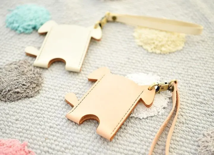 HANDMADE LEATHER CUTE Women Dog Card Holder PERSONALIZED MONOGRAMMED GIFT CUSTOM Wallet Card Holder