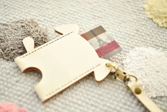 HANDMADE LEATHER CUTE Women Dog Card Holder PERSONALIZED MONOGRAMMED GIFT CUSTOM Wallet Card Holder