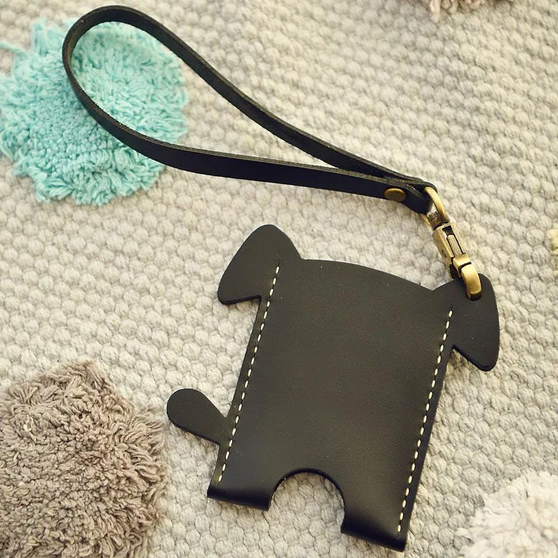 HANDMADE LEATHER CUTE Women Dog Card Holder PERSONALIZED MONOGRAMMED GIFT CUSTOM Wallet Card Holder